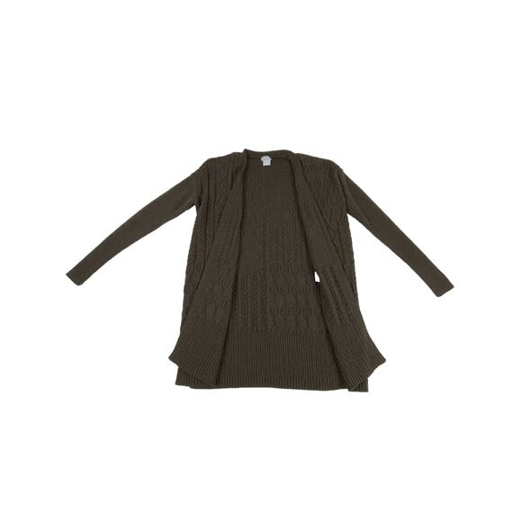 Chicos Cableknit Cardigan Sweater Size 0 or Small Brown Cashmere Wool Blend Open - Picture 6 of 8